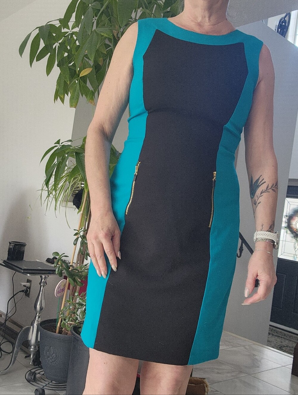 Clavon Klein Sleeveless Black & Teal Dress